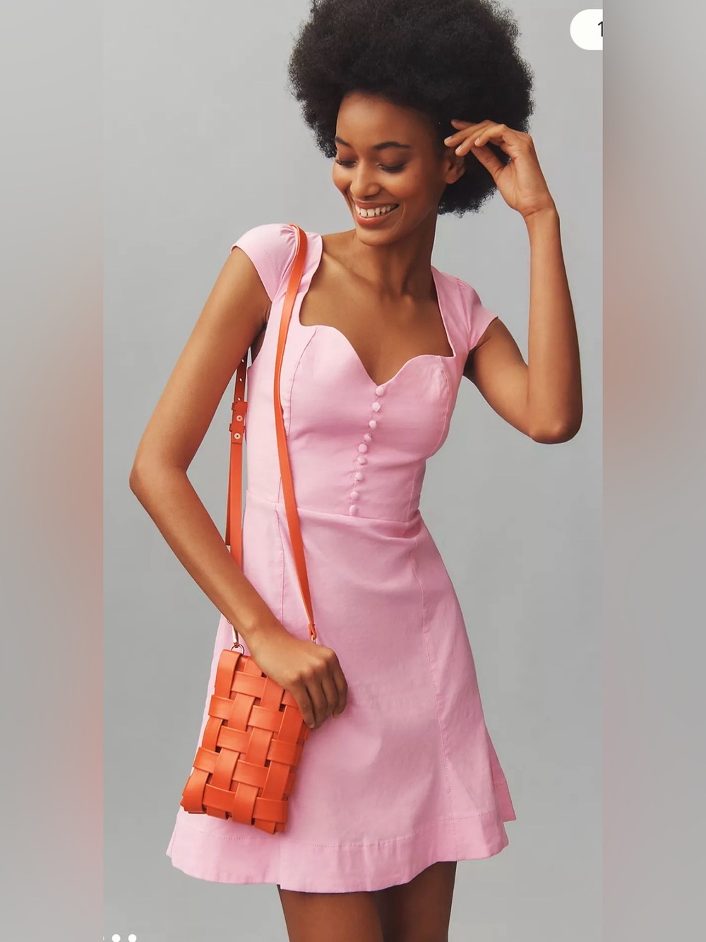 Anthropologie Pink Sweetheart Cap-Sleeve Mini Dress with Button Bodice